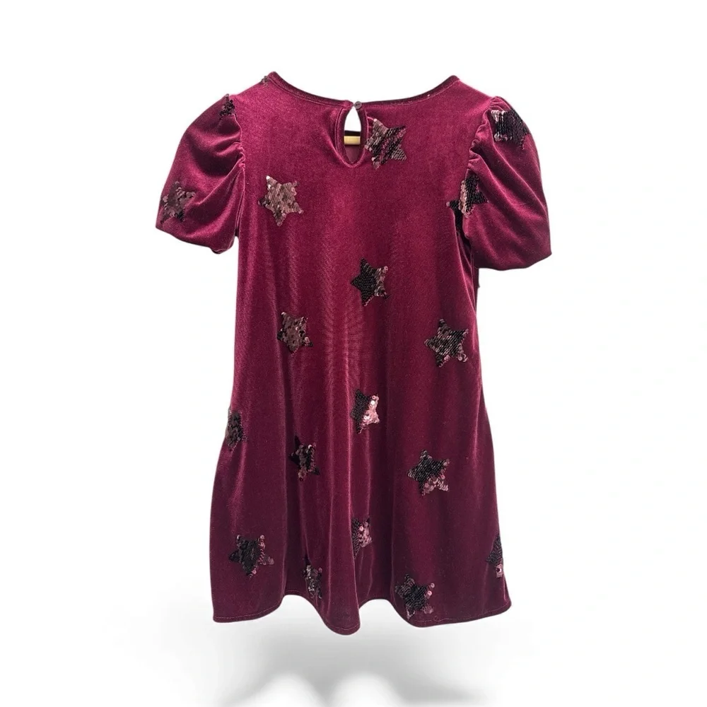 Girls' Short Sleeve Sequin 'Star' Velour Dress - Cat & Jack™ Burgundy - Picture 5 of 7